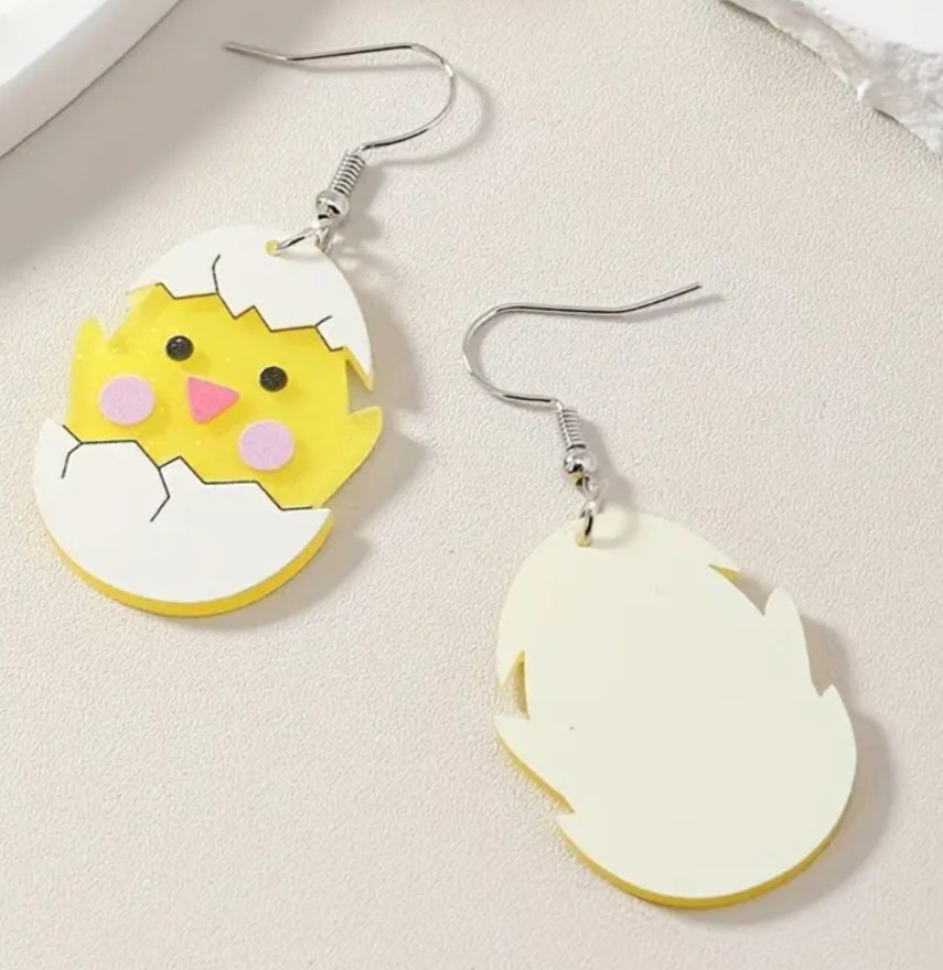 Acrylic Cartoon Chick Easter Egg Yellow Chicken Spring Design Drop Dangle Earrings