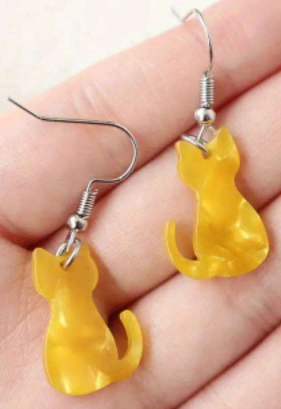 Small Dainty Acrylic Yellow Cat Drop Earrings